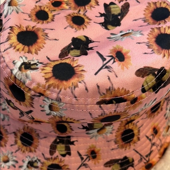 Floral Pink Bucket Hat Bees, Flowers - Picture 2 of 4